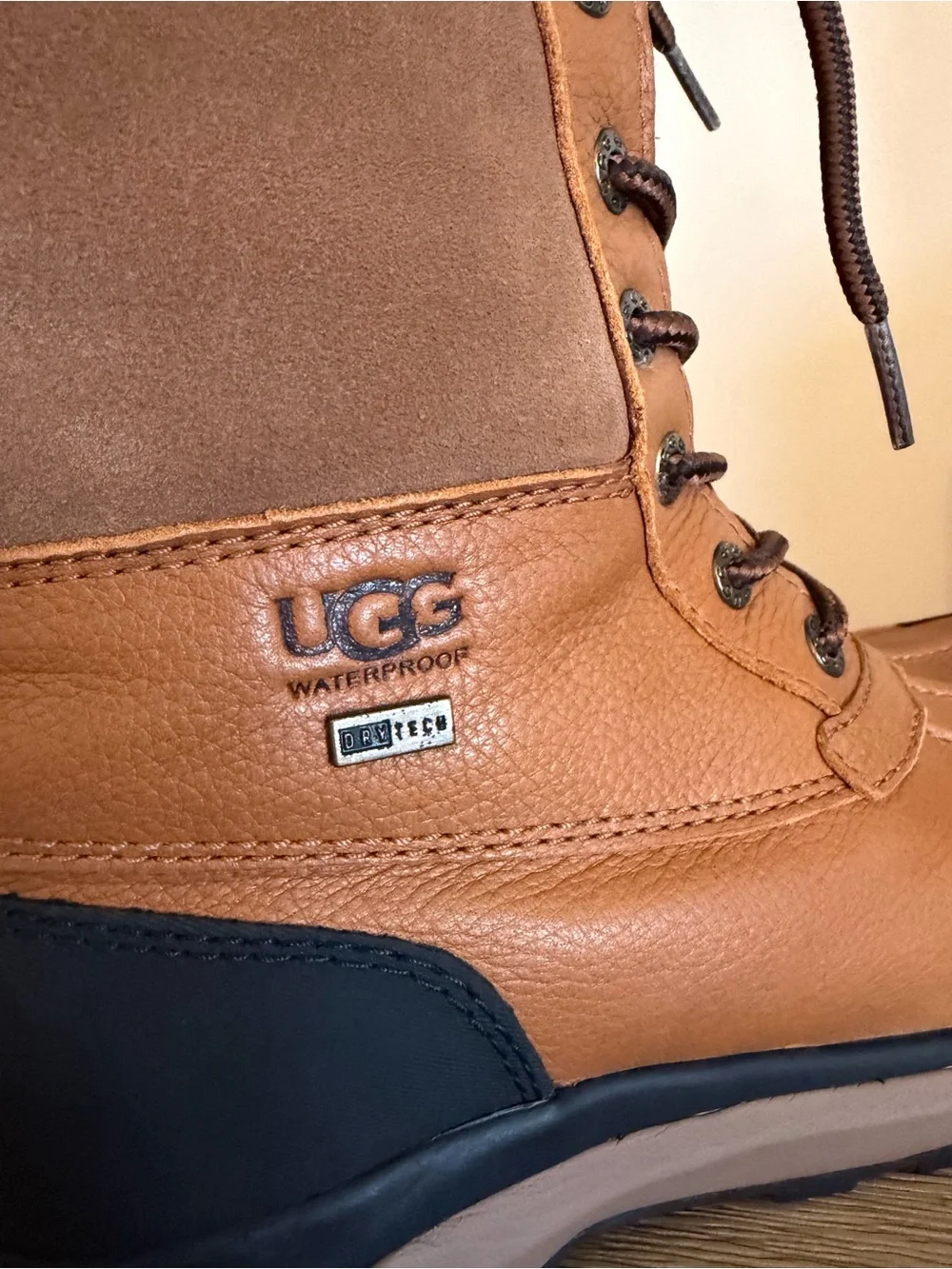 UGG Women's Tan and Black Waterproof Lace-Up Winter Boots